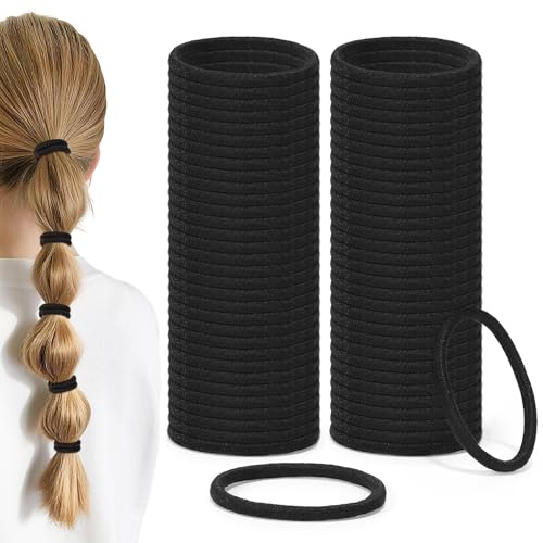 150 Pcs Black Elastic Hair Bands 2 mm Thin Ponytail Holders, No Metal