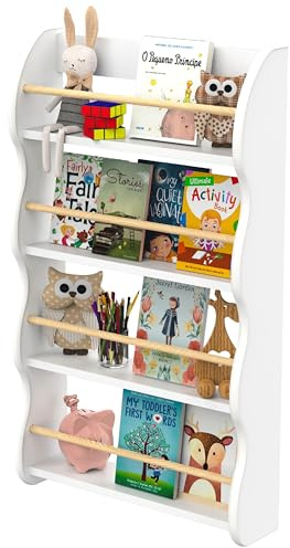 defiPad Wandregal für Kinderzimmer - Bücherregal Kinder mit 4 Ablagen - Montessori Spielzeugregal Wand - Robust Kinderregal für Bücher und Spielzeug - Made in EU (Weiß, 4 Ebenen (100 x 60CM))