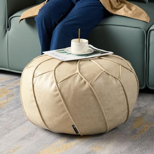 Louis Donné Ungefüllte Pouf Abdeckung, Runder Osmanischer Fußhocker mit Aufbewahrung, Wasserdichtes Kunstleder, Bean Bag Stuhl für Wohnzimmer, Schlafzimmer und Kinderzimmer (Weiß)