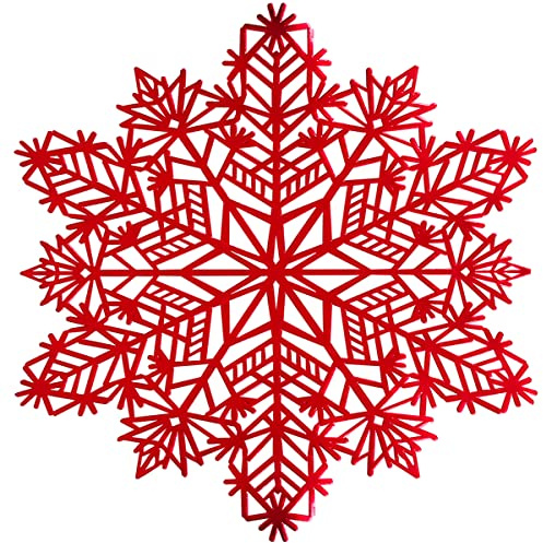 LUKDUNG 6 Stück Weihnachten Schneeflocke Platzset Rund, PVC Ausgehöhlte Platzsets Tischsets, Tischset Rund, Abwaschbar Platzset, Dekorative Platzteller für Küche, Zuhause, Party, Ø38cm, Rot
