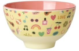 Rice Schüssel Schale Medium - Soft Yellow Unicorn Love - Geschirr Melamingeschirr Kindergeschirr Kinder Camping BBQ Picknick Bruchsicher BPA-frei Wiederverwendbar 300ml