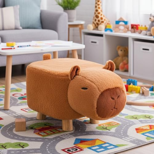 Barnpall – tyst tecknad capybara pall, roterande hjul barnstol, söt djurdesign | bekvämt sittande för flickor, entré, vardagsrum, fotbänk, inomhus, hem, vardag