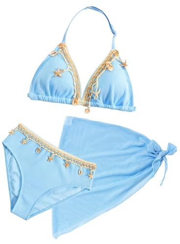 SEAUR Costumi da Bagno Tankini Ragazze Bikini da Spiaggia Mode Estivo Tankini 3 Pezzi Bambina Gonne da Nuoto Blu 11 Anni