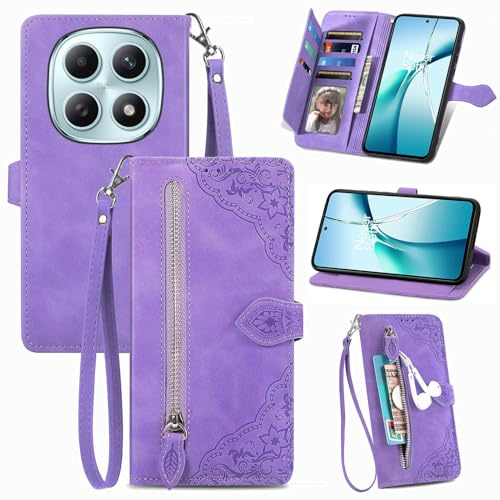 Fertuo Cover per Xiaomi Redmi Note 15 5G / 4G / POCO M8 5G, Custodia a Libro in Pelle PU Flip Case con Porta Carte, Chiusura Magnetica e Cinturino [Disegni di Fiori] Portafoglio Antiurto, Viola