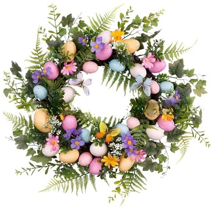 Easter Egg Wreath,Artificial Flower Garland Easter Door Garland,Artificial Easter Wreaths for Front Door