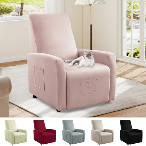Bocguy wasserdichte Sofabezug,Sesselbezug tretch,Sesselschoner für Relaxsessel, 1 Sitzer Einfache Montage stuhlhussen mit armlehne für Fernsehsessel Bezug (Rosa)