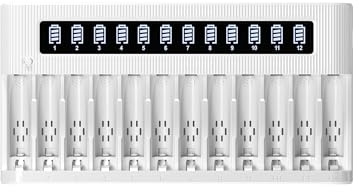 EBL batteriladdare för AA AAA, snabbladdare med 12 fack med LCD-display, universell laddare för NiMH NiCd uppladdningsbara batterier, batteriladdare med urladdningsfunktion