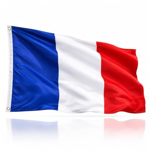 Marca francesa – Bandera francesa exterior 90 x 150 cm – Bandera francesa de poliéster gruesa, resistente al viento y a las temperías, costuras reforzadas, ojales de latón, para jardín, balcón