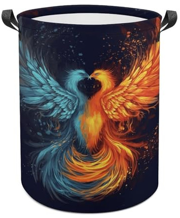 Fire And Water Phoenix Laundry Basket Freestanding Waterproof Laundry Hamper Collapsible Tall Clothes Hamper with Reinforced Handles Waterproof Laundry Bag for Dorm Bathroom Home 44x35cm