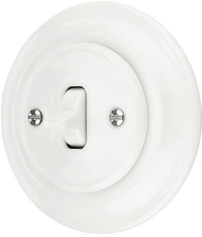 Toggle - Interruttore a incasso in porcellana, stile retrò, stile vintage, serie PR1, colore: Bianco