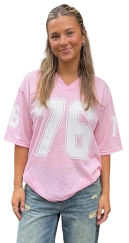 LYSINK Women Oversized Jersey Shirts Y2k Number Graphic T-Shirt Summer Short Sleeve V Neck Loose Streetwear Top