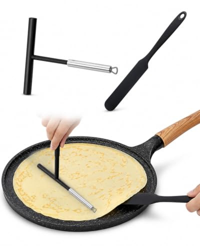 BIRLOZA Distribuidor de Masa y Espátula para Crepes, Herramientas de Cocina de Acero Inoxidable y Silicona para Hornear, Cocinar y Preparar Postres en Casa