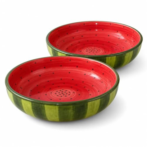 Ceracor Ceramicas Ensaladera cerámica sandía pack de 2, bowl frutero 27 x 7,5 cm rojo verde para ensaladas y frutas