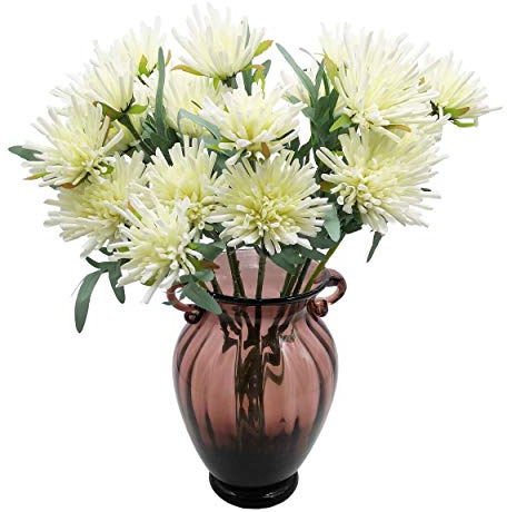 cn-Knight 10pcs Chrysanths Künstliche Blumen,48cm Seide Spider Mums Gänseblümchen mit Gelbeschichtet Blütenblätter für Hochzeit,Brautstrauß,Haus Dekoration,Einweihungsgeschenk,Empfang,Weiß