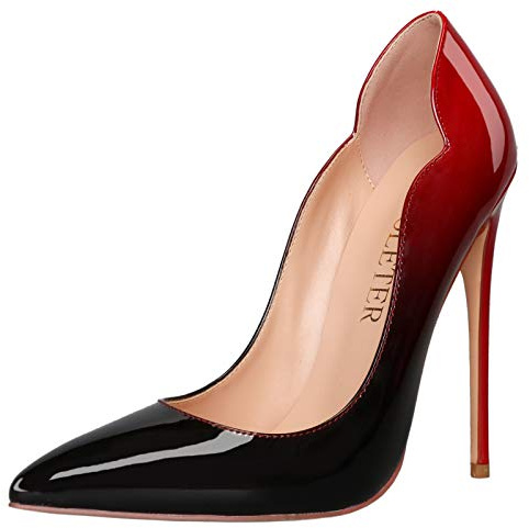 COLETER High Heels for Women, 4.72 inch/12cm Pointed Toe Dress Shoes Stiletto Heels Evening Party Pumps Red Black 7 US