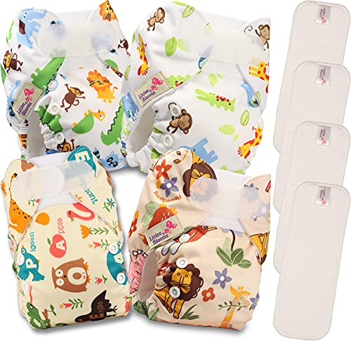 Littles & Bloomz Lot de 4 Couches Réutilisables pour Nouveau-né et Prématuré, NB-406MF04