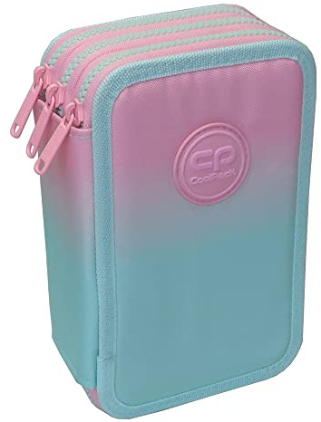 Coolpack XXL Federtasche Federmappe 3-Fach Schulstiftetui, dreifaches Federmäppchen, Federmäppchen für EIN MÄDCHEN | Ombre Rosa Gradient Federmäppchen 44-teilig gefüllte Schüleretui 3-stöckig, Pastel