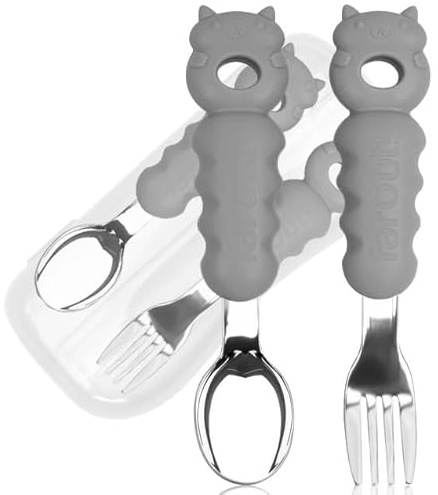 farout Baby Besteckset Kindergabel & Babylöffel Edelstahl mit Silikon Griff, BPA frei Esslernbesteck ab 1 Jahr, Kinderbesteck, Lernbesteck - Ideal als BLW Besteck Set