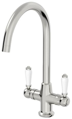 Lussena Kitchen Sink Mixer Tap Traditional Mono Twin Lever Ceramic Brushed Stainless