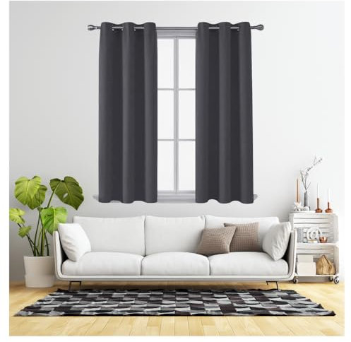 REHAN & CO Blackout Curtains for Bedroom Super Soft Thermal Insulated Black Out Eyelet Curtains with Tie Backs for Living Room, Kitchen Charcoal (W46 x L54 Inch 2 Panels)