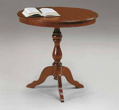 Vicentini arreda TAVOLINO Rotondo Grande in Legno Arte POVERA Gamba TORNITA Noce Scuro con INTARSIO