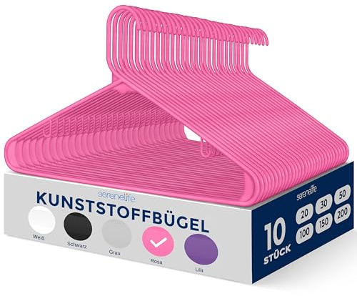 SereneLife Cintres - Cintres en Plastique - Antidérapants - Porte-Vêtement Fins et Gain de Place - pour Chemises, Pulls, Sweats, Vêtements Enfants et Robes - Ultra-Fins - Légers - Lot de 10 - Rose