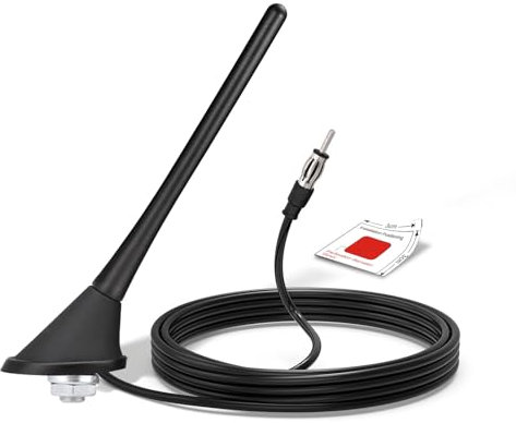 Bingfu Antenna Autoradio FM/AM Universale 22 cm Montaggio sul tetto con Base di Montaggio, Cavo da 5 m, Connettore Spina DIN per Ricevitore Unità Principale Stereo Auto Camion SUV