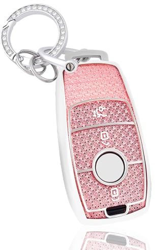 OFF WE GO Autoschlüssel Hülle Schlüsselhülle Cover für Mercedes Benz A B C E G S SL CLS Klasse SLC CLA GLB GLC GLE GLS W205 S205 C205 A205 Schlüsselcover mit Schlüsselanhänger Schutz Gehäuse, Rosa