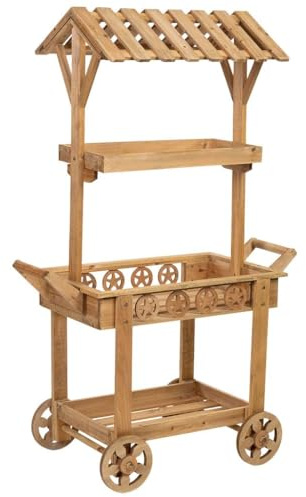 WANDERLUST DECO Carro expositor-estantería de madera con 3 bandejas 90x47x137h cm