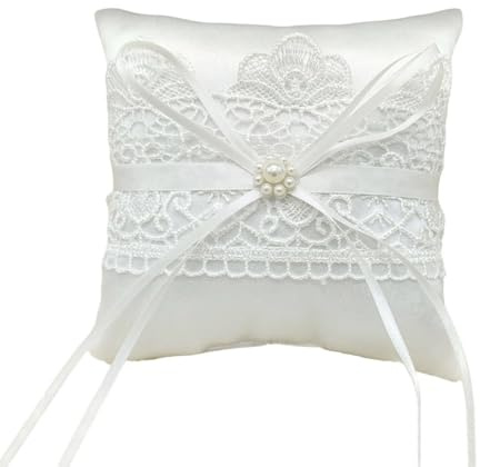 DOKRIN Cojines para anillos,Almohada para anillos con lazo de encaje blanco de 15 cm, artículos para boda, accesorios y regalos