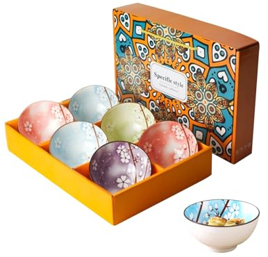 CHUNGG Japanese Cherry Blossom Ceramic Dessert Small Bowls, Suitable for Rice, Soup, Snacks, and Ice Cream, Bring Gift Box Set of 6