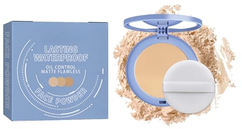 Oil Control Pressed Powder | Translucent Setting Powder for Mature Skin Matte Waterproof Face Powder | Long-Lasting Pore-Blurring Makeup with Mirror | Natural Beige