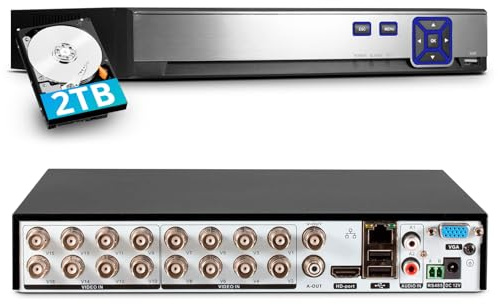 16 Channel CCTV Camera Systems with 2TB HDD, 5MP 265+ Surveillance DVR Recorder for 6 in 1 Analog XVI AHD TVI CVBS CVI IP Cameras, DVR for Security Home Surveillance System, Mobile APP PC Remote