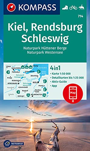 KOMPASS Wanderkarte 714 Kiel, Rendsburg, Schleswig 1:50.000: 4in1 Wanderkarte mit Aktiv Guide und Detailkarten inklusive Karte zur offline Verwendung in der KOMPASS-App. Fahrradfahren. Reiten.