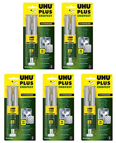 5 X Uhu Plus endfest 2 K Adesivo epossidico 5 X 25 G per la massima belastungen
