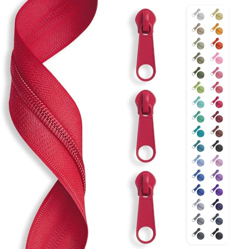 5m Reißverschluss endlos, Spirale 5mm + 10 Schieber/Zipper 27 Farben, Meterware (Rot)