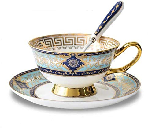 Eplze® YBK Tech Euro Style Bone China Cup& Saucer Set, Ceramic Tea Coffee Cup for Home Kitchen Wedding (Royal Pattern- Sky Blue)
