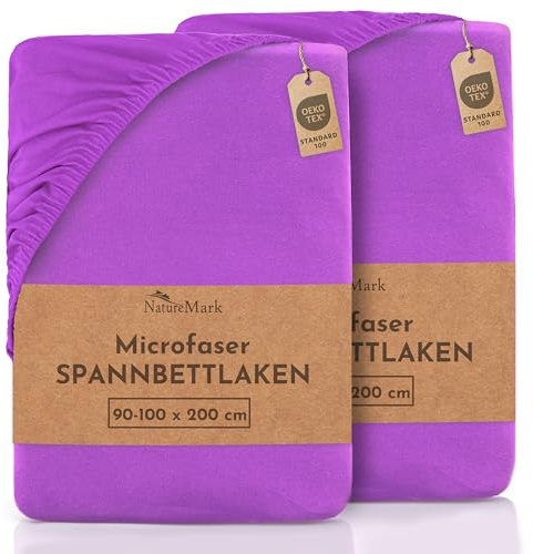 NatureMark Mikrofaser SPANNBETTLAKEN 2er Pack zum Sparpreis! viele Größen und Farben Markenware (Bettlaken 90 x 200 cm - 100 x 200 cm - Lila)