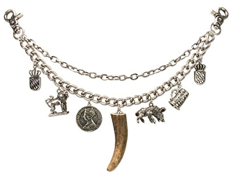 Alpenflüstern Trachten-Charivari Gustl - Hochwertiger Herren-Trachtenschmuck mit Trophäen-Anhängern für die Lederhose, echtes Hirschhorn, (antik-silber-farben) HCH010