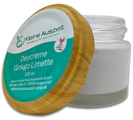 Kleine Auszeit Manufaktur, Deocreme Ginkgo Limette, hochwirksam ohne Aluminiumsalze oder Alkohol, vegan, palmölfrei und plastikfrei, 30 ml