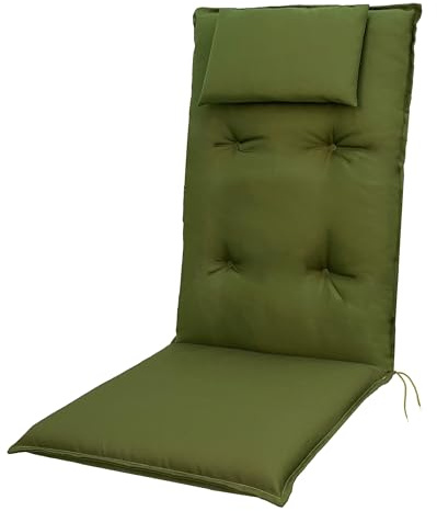 Doppler Luxus Hochlehner Auflage mit Kopfkissen, Grün Uni, 120x50x8cm, 7836 | Modell 7836, 100% Polyester, Schaum-/Vliesfüllung, MADE IN EUROPE