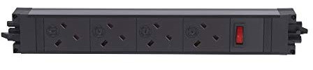 Schneider Electric - Desk Power & Data Under desk power strip with 4 x power modules at 45° & 1 x switch - Wiring Devices Finish Black/Silver - Dimensions 365 x 52 x 43mm, INS95104