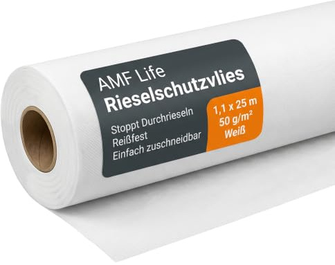 AMF Life Rieselskyddsfleece, remskyddsbana, golvskydd, underlag, täckfleece, 1,1 x 25 m, 50 g/m², vit