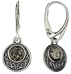 Pendientes elegantes de ámbar verde y plata de ley 925/000 de Artisana.