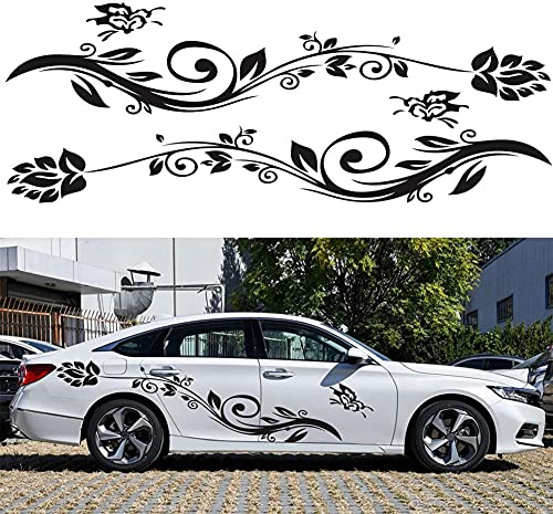 MIOLOE Auto Karosserie Aufkleber Motorhaube Streifen Aufkleber Schmetterling und Blumengrafik Vinyl Auto Aufkleber wasserdichte Auto Seitentür Röcke Dekoration Universal,180x37 cm (Schwarz)