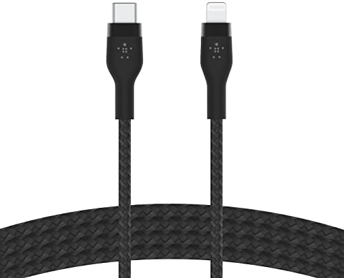 Belkin BoostCharge Pro Flex geflochtenes USB-C/Lightning-Kabel, 1 m, MFi-zertifiziert, 20 W, zum Schnellladen mit PD Power Delivery für Geräte wie iPhone 14/14 Plus, 13, 12, Pro, Max, mini – Schwarz