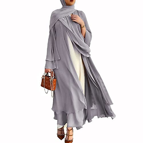 RUIG Frauen Muslimisches Gebet Chiffon Offenes Kleid Abaya Dubai Türkei Islam Kaftan islamischer Ramadan Eid Mubarak Frauen Robe mit Hijab