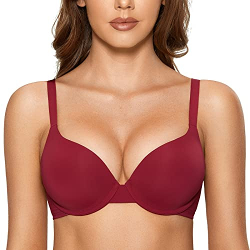 DOBREVA Kvinnors Push Up Bra Mjuk T-shirt BH med lätt vadderad komfort Sexig Cerise 75AA