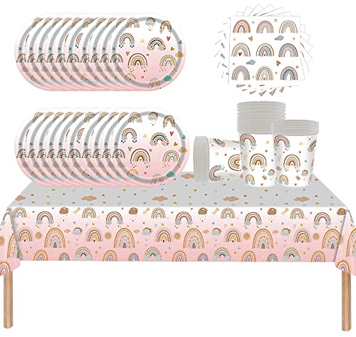 61Stück Bohemien Partygeschirr,Partyzubehör Pappteller Set,Papier Geschirr Set einschließlich Tischdecke Teller Becher Servietten zum Geburtstag,Hochzeiten,Jubiläums20 Gäste
