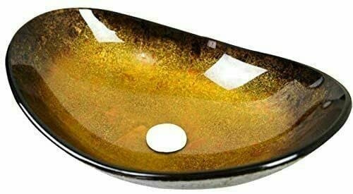 BELOFAY Oval Gold Modern Design Bathroom Counter Top Wash Basin Sink, Glass Bowl Cloakroom Basin for Vanity Cabinet, Toilets and Bathrooms (54x13x36cm) (WxHxL)